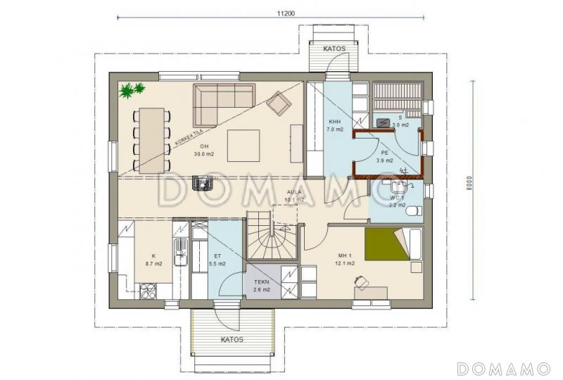Проект дома с небольшой гардеробной в спальне на втором этаже / План 1 этажа