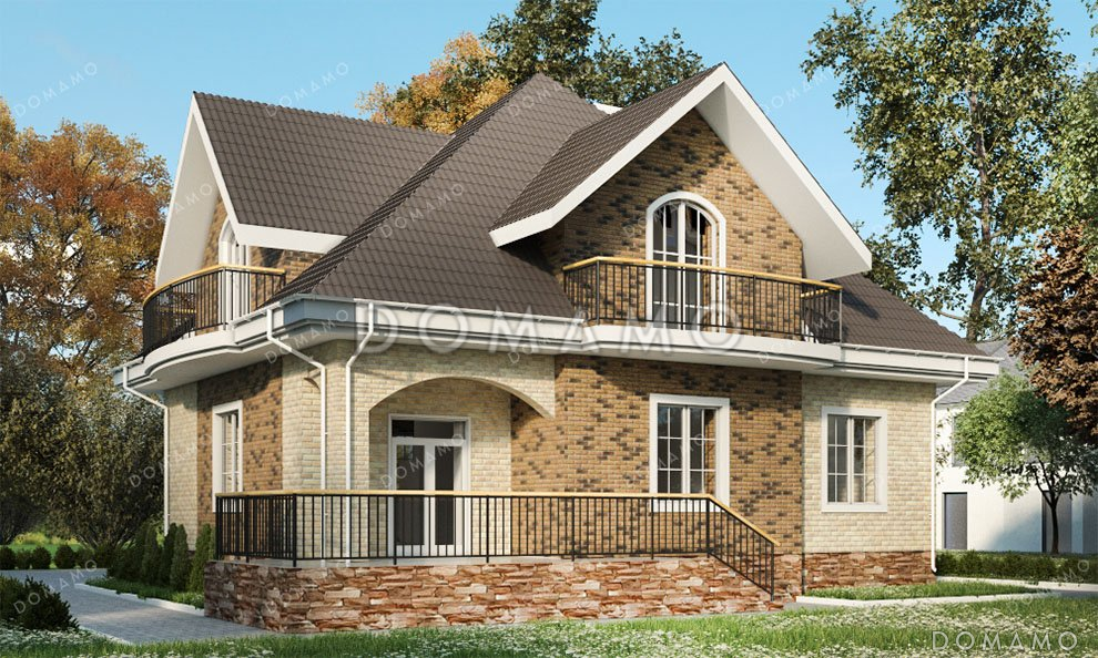 Проект одноэтажного дома с мансардой, большой террасой и подвалом / 3