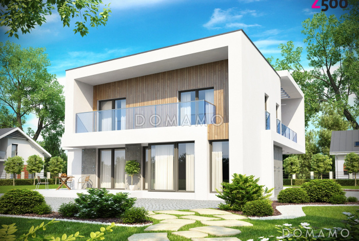 Проект просторного современного двухэтажного дома из газобетона, с пятью комнатами, гаражом и двумя лоджиями