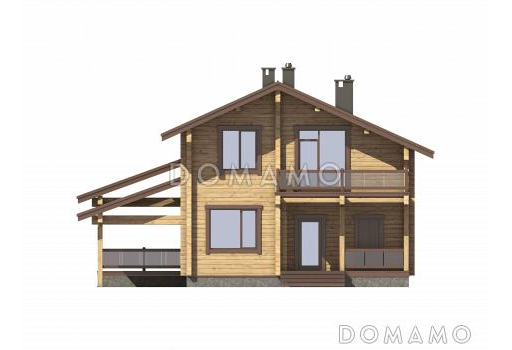 Проект деревянного дома с мансардой и навесом для машины / Фасад 1