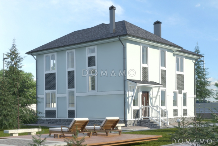 Проект двухэтажного дома с террасой, большой кухней-гостиной, кладовой Проект двухэтажного дома с террасой, большой кухней-гостиной, кладовой