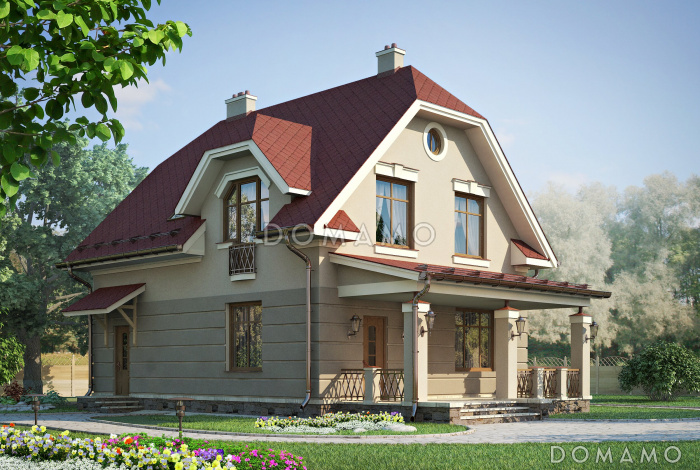 Проект дома с мансардой, крытой террасой и тремя спальными комнатами Проект дома с мансардой, крытой террасой и тремя спальными комнатами