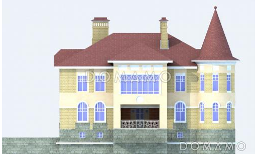 Проект кирпичного дома с гаражом на цокольном этаже / Фасад 2