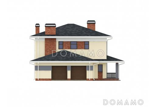 Проект двухэтажного коттеджа из газобетона с вместительным гаражом / Фасад 3