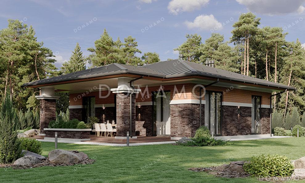 Проект дома с тремя спальнями, окнами в пол и крытой террасой / 2