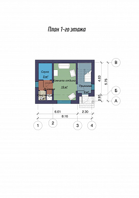 Проект двухэтажного дома с сауной / План 1 этажа Проект двухэтажного дома с сауной / План 1 этажа
