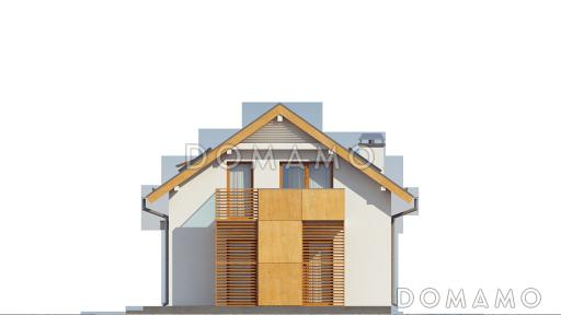 Проект одноэтажного мансардного дома из газобетона с гаражом на два автомобиля для вытянутого участка / Фасад 3