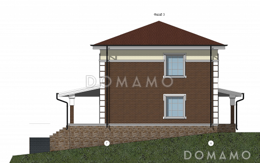 Проект загородного дома с террасой, гаражом, кабинетом, двумя детскими / Фасад 3