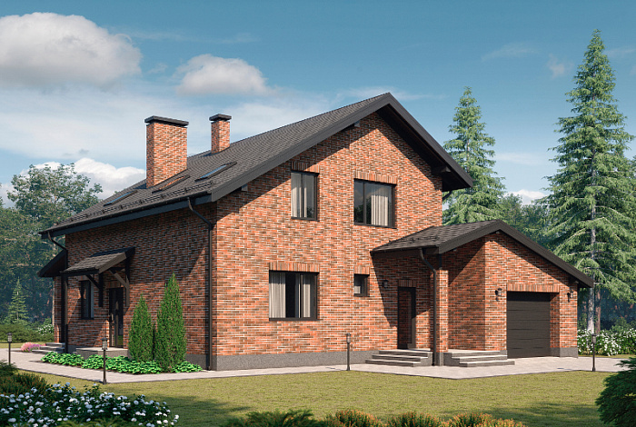 Проект дома с верандой, гаражом, хозяйской спальней