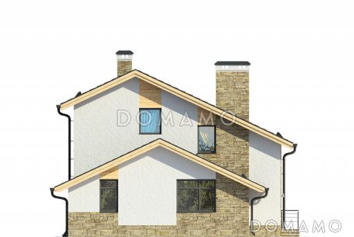 Загородный дом из СИП панелей с кухней-столовой, сауной, спальней на первом этаже, террасой / Фасад 4