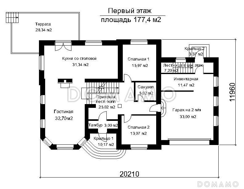 Проект дома с наружными и внутренними лестницами  / План 1 этажа