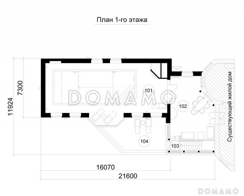 Одноэтажный пристроенный бассейн для круглогодичного использования  / План 1 этажа