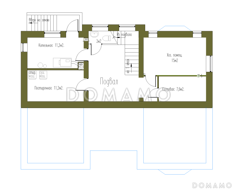 Проект особняка в стиле Тюдор по технологии ЛСТК / План цокольного этажа