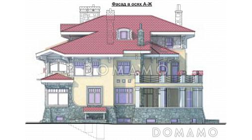 Проект коттеджа в стиле модерн с гаражом на 2 а/м и сауной / Фасад 4