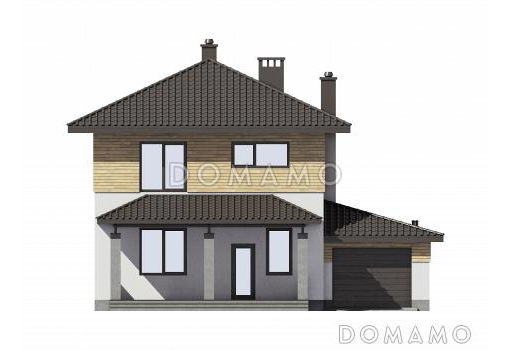 Проект двухэтажного дома с гаражом, террасой и камином в гостиной / Фасад 2