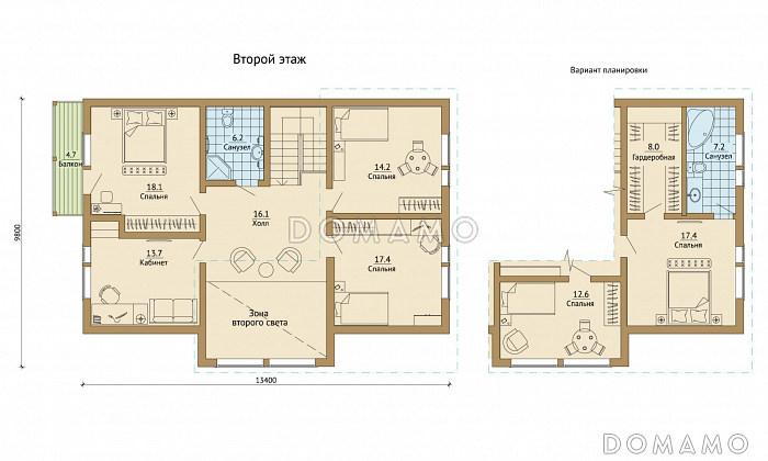Проект каркасного дома с огромной крытой террасой / План мансардного этажа