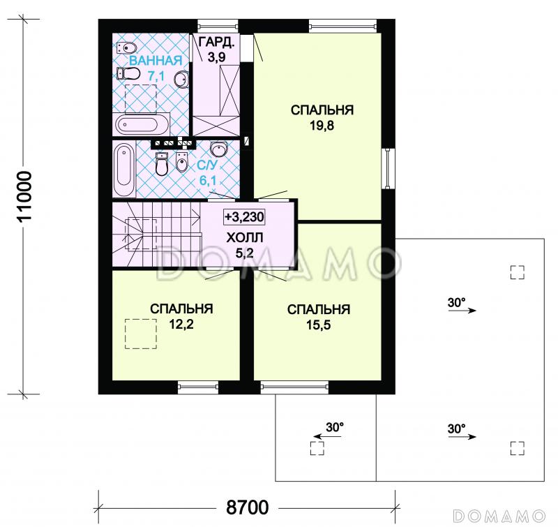 Проект загородного дома с мансардой и навесом для машины / План мансардного этажа