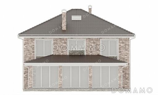 Проект двухэтажного дома с застекленной террасой и 5 спальнями / Фасад 1