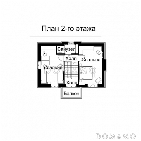 Проект двухэтажного дома с двумя навесами / План 2 этажа