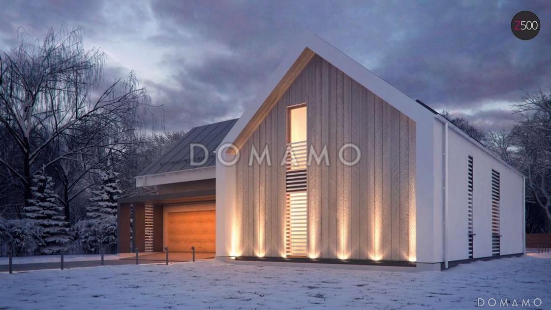 Проект современного одноэтажного мансардного дома из газобетона с панорамным остеклением, вторым светом и с гаражом  / 4
