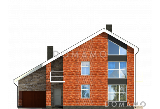 Проект кирпичного загородного дома в современном стиле с открытой террасой и гаражом  / Фасад 3