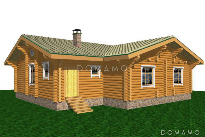 Проект одноэтажного коттеджа из бревна с террасой Проект одноэтажного коттеджа из бревна с террасой