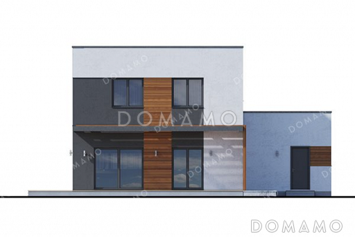 Проект двухэтажного дома с просторной террасой и плоской кровлей / Фасад 3