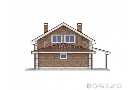 Проект дома с 4 спальнями, эркером в гостиной, террасой и пристроенным гаражом / Фасад 2