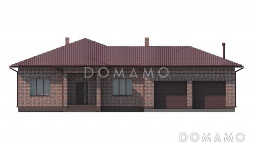 Проект дома с гаражом на две машины, террасой, большой кухней-столовой / Фасад 2