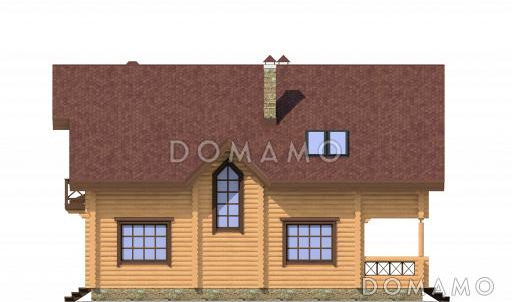 Проект дома из дерева с просторной верандой, четырьмя просторными спальными комнатами / Фасад 4