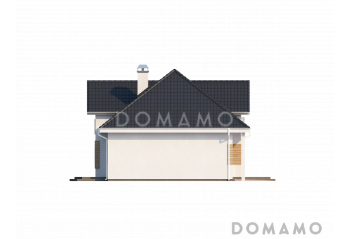 Проект просторного одноэтажного дома из кирпича со свободной зоной на мансардном этаже и со встроенным гаражом / Фасад 4