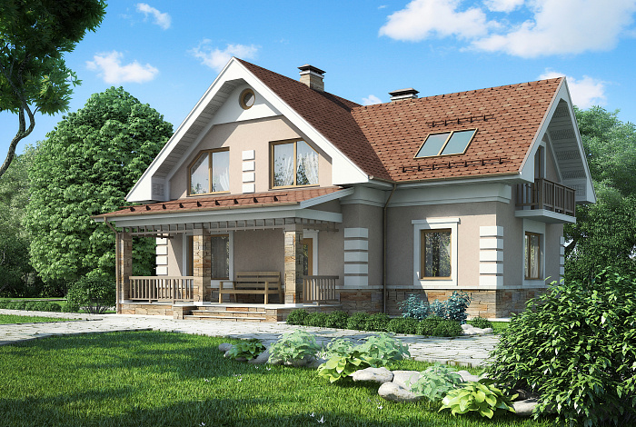 Проект дома из газобетона с мансардными окнами