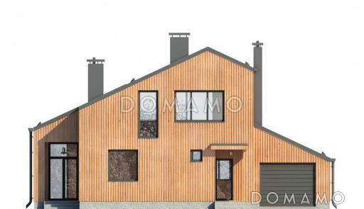 Проект дома из пеноблоков с террасой и гаражом / Фасад 1