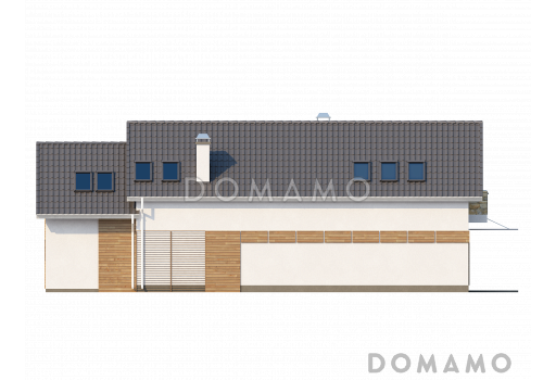 Проект мансардного дома из кирпича с гаражом, прямоугольным эркером и двумя балконами / Фасад 3