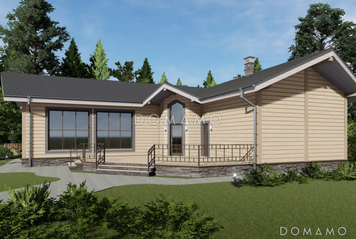 Проект одноэтажной бани с бильярдной и кухней-столовой Проект одноэтажной бани с бильярдной и кухней-столовой