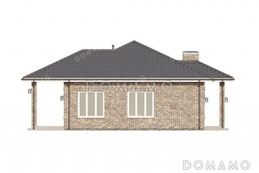 Проект одноэтажного дома с тремя спальнями, большой террасой и сауной / Фасад 2