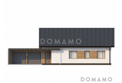 Проект одноэтажного дома из газобетона с гаражом на два автомобиля и отделённой спальной зоной / Фасад 1