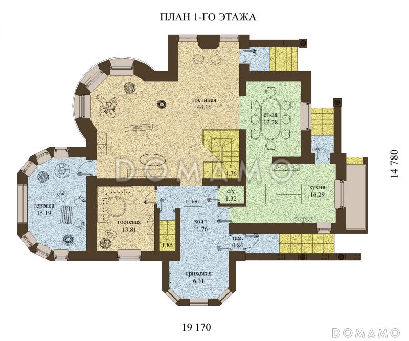 Проект дома с цокольным и мансардным этажами, с двумя эркерами - башнями / План #2