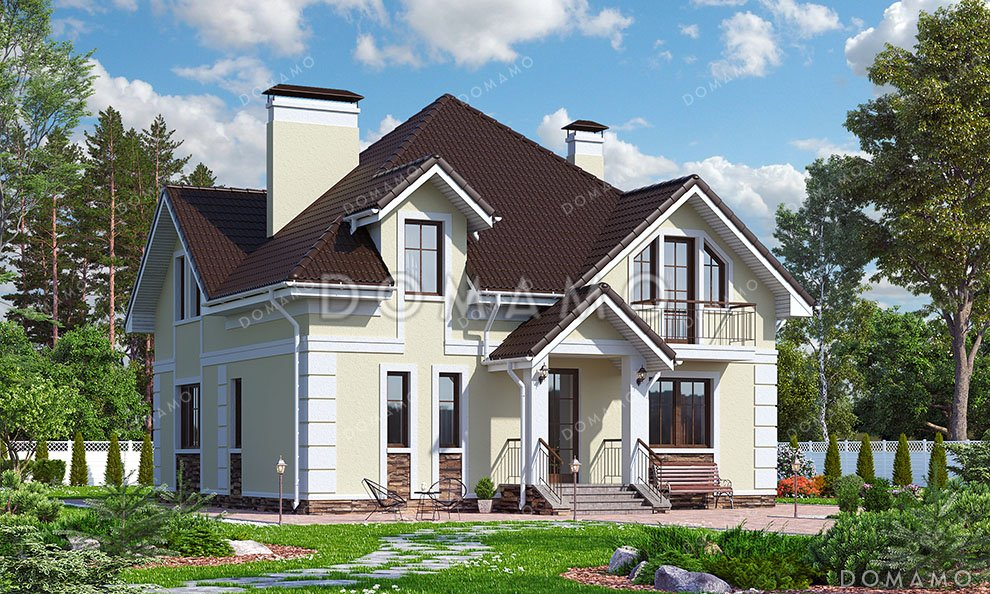 Проект одноэтажного дома с мансардой и тремя спальнями / 1