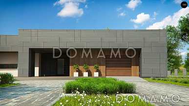 Проект современного одноэтажного дома из газобетона с тремя спальнями, гаражом и внутренним двориком