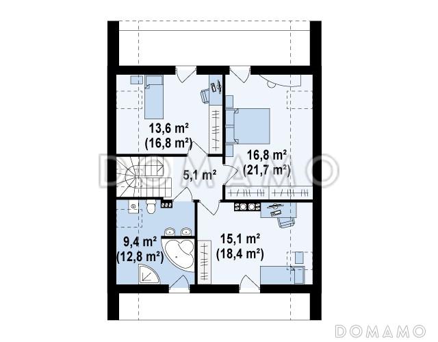 Проект одноэтажного мансардного дома из кирпича с балконом и современными элементами экстерьера / План мансардного этажа