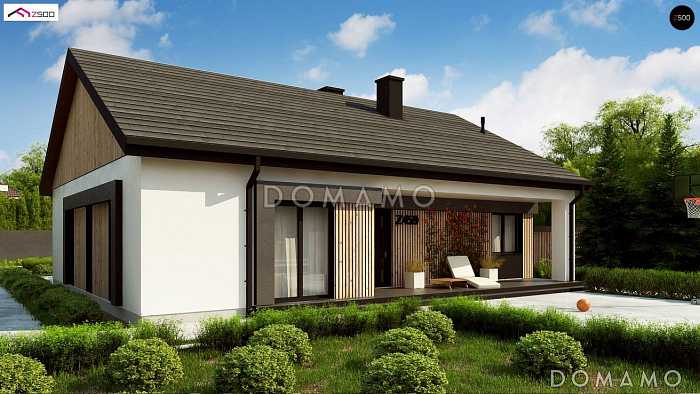 Проект одноэтажного дома с мастер-спальней, просторной гостиной, террасой