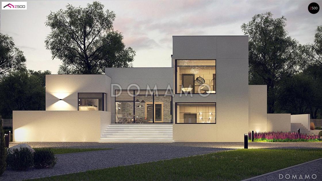 Проект современного трёхуровнего дома из кирпича с плоской крышей, с большим гаражом, спортзалом и сауной / 6