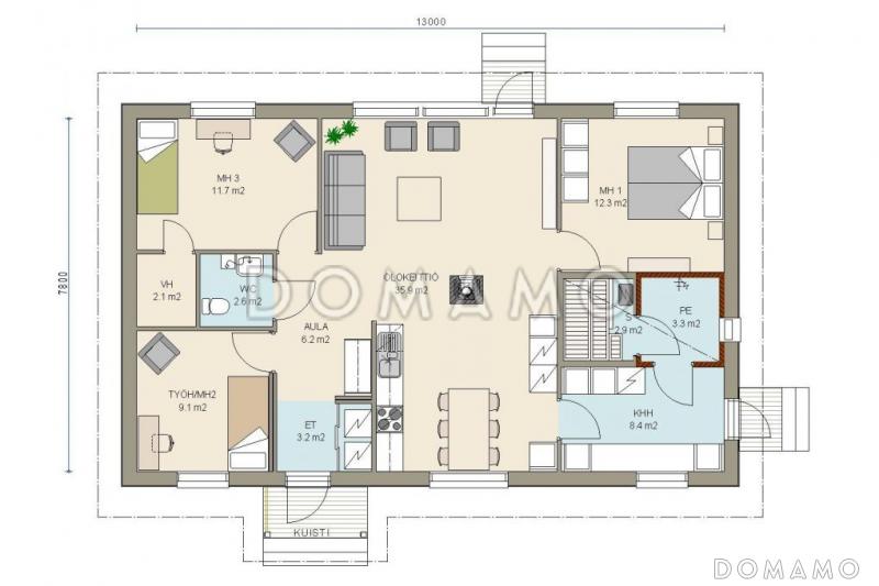 Проект экономичного каркасного дома с мини сауной / План 1 этажа