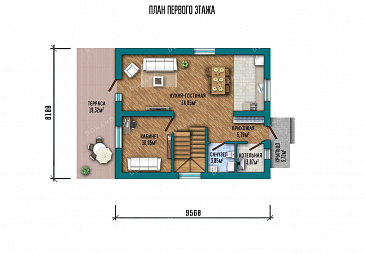 Проект одноэтажного дома с мансардой и террасой / План 1 этажа Проект одноэтажного дома с мансардой и террасой / План 1 этажа