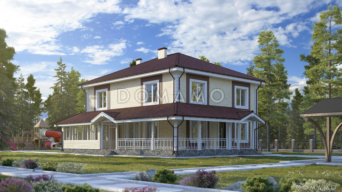 Проект двухэтажного дома с кабинетом, спортзалом, верандой и террасой / 1