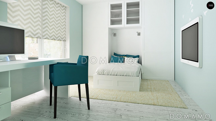 Проект квадратного одноэтажного дома из кирпича с четырьмя комнатами и гаражом для большой семьи Проект квадратного одноэтажного дома из кирпича с четырьмя комнатами и гаражом для большой семьи