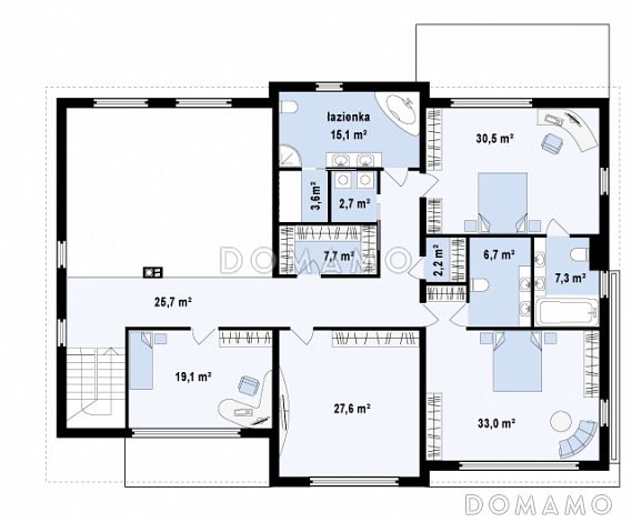 Проект большого комфортабельного двухэтажного дома из газобетона с пятью комнатами, спортзалом и вторым светом над просторной гостиной / План 2 этажа Проект большого комфортабельного двухэтажного дома из газобетона с пятью комнатами, спортзалом и вторым светом над просторной гостиной / План 2 этажа