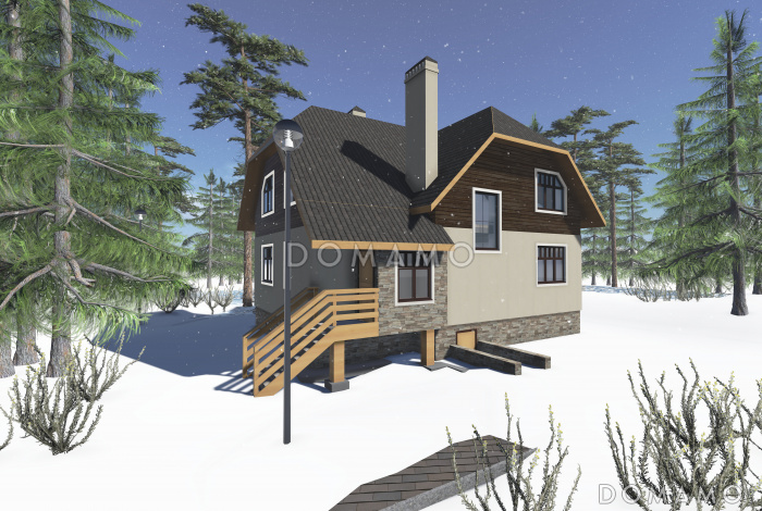 Проект кирпичного дома с цокольным и мансардным этажами, террасой и сауной Проект кирпичного дома с цокольным и мансардным этажами, террасой и сауной