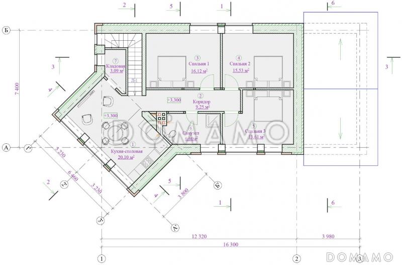 Проект гаража с мансардным жилым этажом / План мансардного этажа